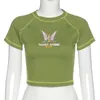 Butterfly Graphic Femmes T-shirts Lettre d'impression Stitch Green Crops Y2K Summer GRUNGE Style O-Neck T-shirt à manches courtes 210623