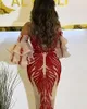 2022 Red Arabic Evening Dresses with Cape Wraps High Split Satin Appliques Prom Dresses Mother of Bride Dress Formal Party Gowns3695181