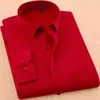 Autumn Mens Dress Shirt Long Sleeve Casual Pure Color Business Red Stand Collar Male Clothing Camisa Masculina Social 210708