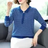 Плюс размер 5xL рубашка воротник полоса вязаные пуловеры женские мягкие растягивающиеся свободные трикотажные вершины повседневные весенние свитера джемпер женский 210805