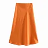 Fasta satin elastiska midja kvinnor midi kjol mode casual lady slim a-line kjolar p1596 210430