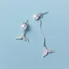 Real 925 Sterling Silver Pearl Shining CZ Lovely Mermaid Tail Dop Dangle Earring for Women 3 Style Fine Jewelry 210707