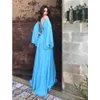 Women Dress V-Neck Flare Sleeve Split Vintage Sexy Dresses Hollow Out Plus Size Blue Long Summer Clothes 210513