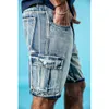 shorts en denim d'été hommes lavent vintgae cargo mode hip hop 100% coton rayé marque 190333 210716