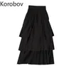 Korobov صيف جديد أنيقة عالية الخصر شبكة التنانير النساء مطوي الأزياء النسائية تنورة ضرب لون المرقعة faldas موهير 210430