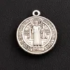 Katolicyzm Round 3D St Benedykt Medal Antique Silver Cross Charm Wisiorki L1727 40.2x34.9mm Ustalenia Biżuteria Komponenty 12 sztuk / partia