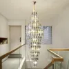 Multi Layers Long Crystal Chandelier Smoking Grey Staircase Lamp AC110V 220V Luxury Cristal el Lobby Lights2755