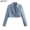 Zeveity 2021 Женщины Мода Однотаконная Кнопка Увеведочная Короткое приспособление Блейзер Пальто Офис Офис Businsuits Женский Шикарный Урожай SW715 X0721