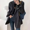 Foryunshes Women Stripe Woolen Blazer Damer Varm Tjock Solid Casual Loose Business Jacket Coat Höst Vinter England Stil 211104