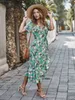 Women Dress Ruffles Irregular Bandage Print Dresses V-Neck Vintage Sexy Summer Clothes Fashion 210524