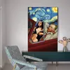 Funny Art Van Gogh en Mona Lisa Rijden Canvas Posters Abstract Roken Olieverfschilderijen op Canvas Muur Foto Thuis Muur Decor