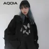 Korean Loose Butterfly Printe Kvinna Pullovers Streetwear Y2K Oversize Fickor Kvinnor Hoodies Vinter Plus Storlek Sweatshirt 210521