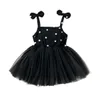 2021 0-4y Dzieci Dzieci Dziewczyna Słodka Dresy Dot Print Bow Straps Bez Rękawów Tulle Tutu Dress Princess Toddler Summer Sundress Q0716