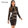 Casual Dresses Ziamonga 2021 Winter Long Sleeve Lace Bandage Dress Women Sexy Hollow Out Club Mini Celebrity Evening Runway Party
