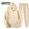 Ursporttech effen kleur trainingspak mannen set herfst casual heren hoodies + broek tweedelige trainingspak trendy sportkleding set mannelijke 210806