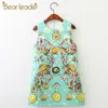 Bear líder meninas vestido estilo primavera marca princesa vestidos europeu e americano estilo flores impressão crianças roupas 210708