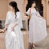 YOSIMI White Chiffon Long Women Dress Summer Lace V-neck Fit and Flare Backless Ankle-Length Batwing Sleeve Beach Dresses 210604