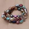 Bracelets 100% naturels véritables pour femmes, perles d'eau douce multicolores, bijoux à la mode pour filles, cadeau d'anniversaire, trois rangées