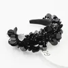 SUR bandeau de cristal noir bandeau à glissière floral couvert pour femmes accessoires pour cheveux