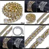 Catene Collane Pendenti Gioielli Drop Delivery 2021 Hip-Hop Uomo Cuban Big Gold 14 Mm Stereo Micro-Zircon Collana Catena a onde d'acqua Vendita