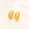 Pure 18K Yellow Solid Fine Gold Filled Hoop Women Gift Empty Tube Carved Round Big Earrings