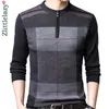 Zipper Dicke Warme Winter Gestreiften Gestrickte Pull Pullover Männer Tragen Jersey Herren Pullover Stricken Herren Pullover Männliche Mode 93003 211008