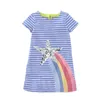 Jumping Meters Summer Cotton Kids Dress with Animals Embroidery Children's Costume Fashion Toddler 210529