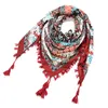 Boemia da donna in stile etnico con frange russo grande foulard musulmano quadrato scialli foulard femme