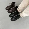 2021 جودة الخريف/Wintr Womn Boots 2021 Round to Flat Short Plush Gnuin Lathr Ankl Boots Black Brown Solid Wild