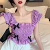Lucyever Summer Sexy Ruffles Square-Dip-Diace Women Fashion Fashionlessless Olcyveless Tops Ladies Slim Lace Woman Vest 210521