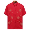 Skriv ut skjorta mens kinesiska stil traditionella casual tröjor män kung fu t-shirt mandarin krage kort ärm tang kostym camisa 210524