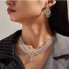 Hänghalsband lyxiga stora smycken 2-stycksuppsättning, strasshalsband, lämplig för kvinnliga brudpartibröllopstillbehör, Dubai, S A5137370