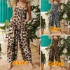 Summer kombinezon Womenjumpsuits kwadratowy kołnierz vintage lampart romper plus size vonda lady lady AnkleLength szerokie nogi