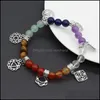 Bracelets Jewelry Bangle 18Cm Natural Stone Seven Chakras Bracelet Charms Amethysts Rose Quartzs Beads For Women Jewerly Gift Size 8Mm Drop