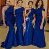 Royal Blue Mermaid Bridesmaid Dresses Long Train One Shoulder Sexy Backless African Arabic Maid Of Honor Gowns Sweep Train Plus Size Wedding Guest Party Dress AL9768