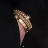 Bracciale rigido di lusso Micro Pave CZ Crown Roman Royal Charm Bracciali da uomo Cristalli in acciaio inossidabile Braccialetti Coppia fatti a mano 3 pezzi / set Regalo di gioielli