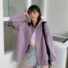 Kobieta Spring Regularne bawełniane bluzy Jesień Streetwear Zip-Up Oversize Sweatshirt Kurtka Trendy Solid Color Women Outwear 210805