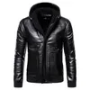 5XL Kapuzenzone dicke Lederjacke Herbst und Winter schlanke PU-Kunstleder einfarbige Jacke Herren-Lederjacke 211009