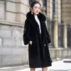 女性の毛皮のフェイクファッション冬のジャケットの女性純正羊のせん断女性の長い暖かいリアルコート自然襟OT1743