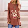 Rolig julhjort Santa Print Kvinnor T-shirt Casual Loose Långärmad Mode Ladies Toppar Plus Storlek S-3XL W767 210526