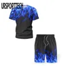 Sommar Tracksuit män sätter Casual Mäns uppsättning 2 stycken kostym Skriv ut Kortärmad T-shirt Shorts Man kostym Sportkläder Kvinnor 2 Set 210714