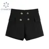 High Waist Short Pants Women Double Breasted Zipper Crop Trousers Korean Elegant Office Ladies Casual Wide Leg Black Pants 210417