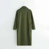 Stylish Elegant Women Green Woolen Coat Winter Fashion Thick Warm Long Blends Overcoat Casual Female Outerwear 210531