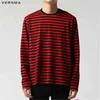 VERSMA Koreański Uzzzang Harajuku GD Black White Striped T-shirt Mężczyźni Kobiety Unisex Luźne Oversized Bardzo Długi Rękaw Para T Shirt H1223