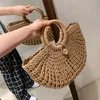 Fashion Straw Bags Summer Style Hand-Woven Hollow Moon Shape Rattan Big Capacity Handbag Casual Travel Beach Bag