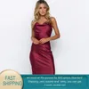 Robe de soirée sexy pour femmes, printemps été, satin, sans manches, bretelles spaghetti, dos ouvert, imitation soie, es 210428
