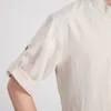 Moda de verão Tradição bege de linho de algodão masculino chinês Camisa de manga curta Tang Tang M L XL XXL XXXL 2606 Camisas casuais