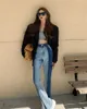 Yedinas Vintage podzielone dżinsy kobiety wysoka talia Slim Flare Designer Ladies Color Contrast Patchwork Denim Pants Korean 210527