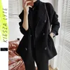 Vintage Wool Coats Women Suit Jacket Autumn Winter Black Thick Pocket Blazer Korean Style WarmWoollen Outerwear 210608