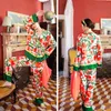 Peach Print Women Nightwear Suit Casual Loose Ladies Pyjamas Hem Tyg Summer Simulering Silk Girl Sleep Wear1293494